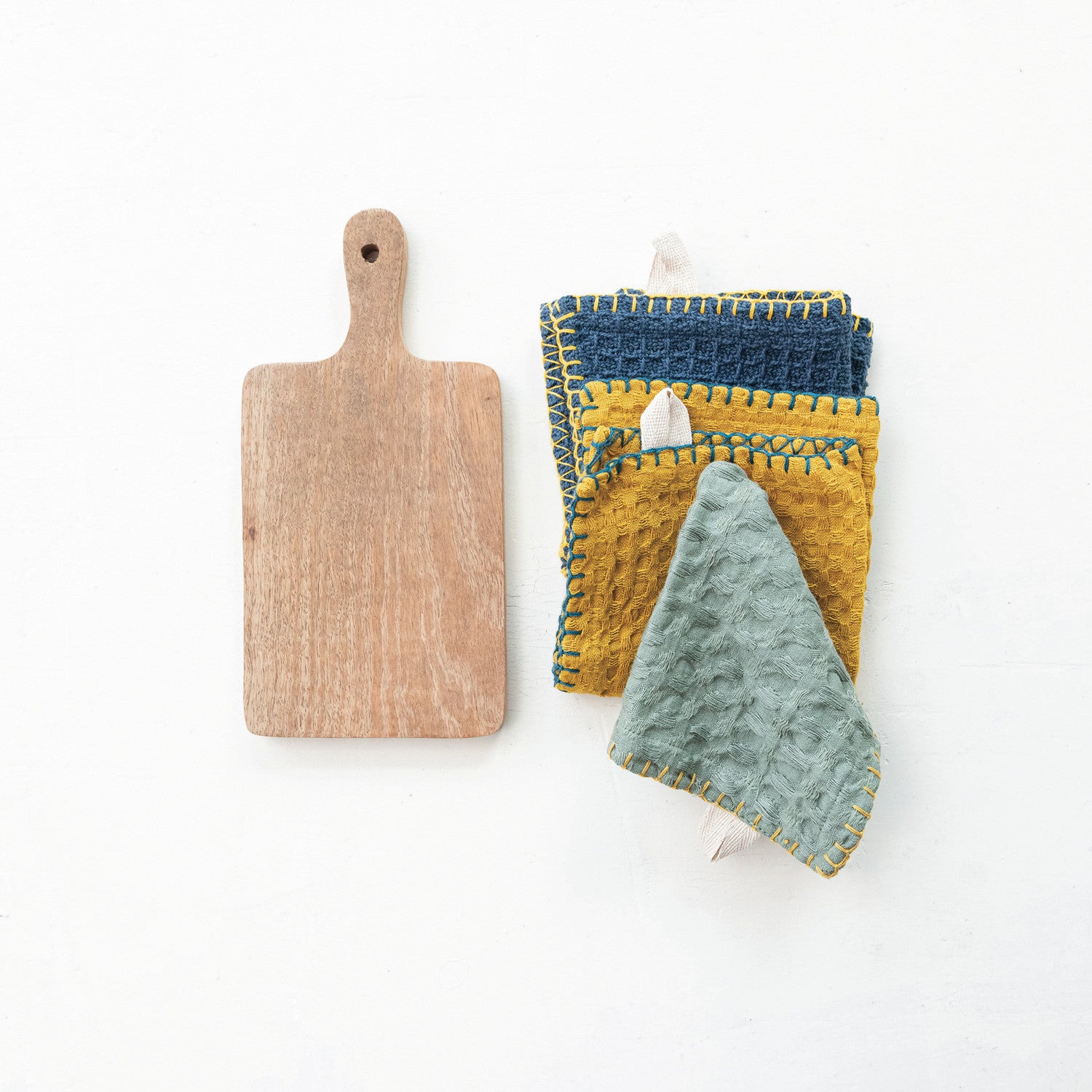 Square Cotton Dishcloths & Mango Wood Board