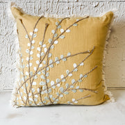 Embroidered Floral Pillow, Yellow