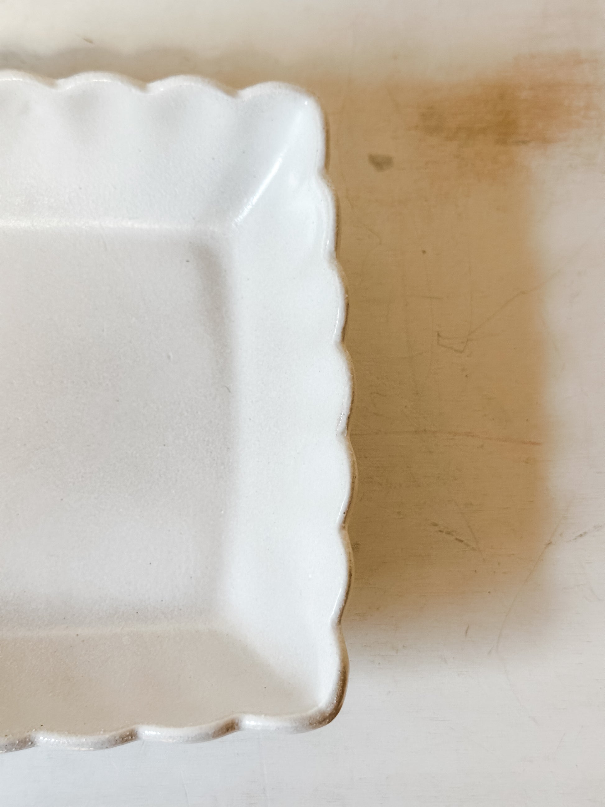 white square stoneware bowls with scalloped edge at The Rustic Barn in Killingworth CT