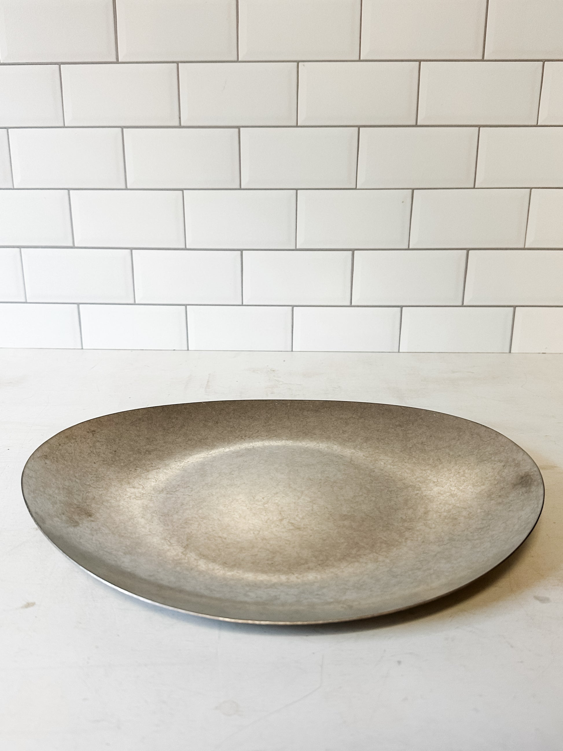 stainless steel platter with a brushed pewter finish at the Rustic Barn in Killingworth CT