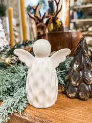 stoneware bisque angel with LED light at The Rustic Barn in Killingworth CT