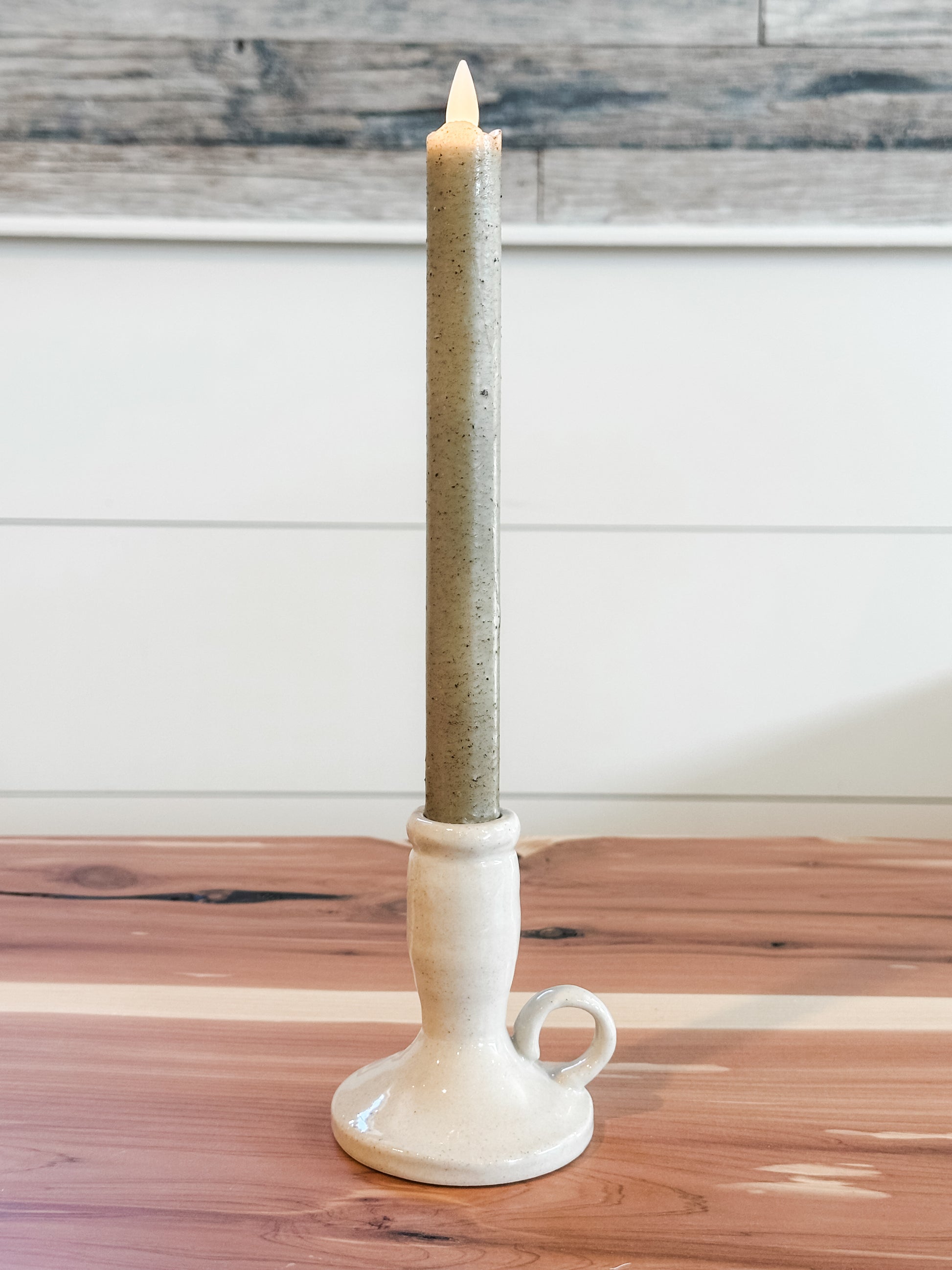 stoneware chamberstick taper candle holder at the Rustic Barn in Killingworth, CT
