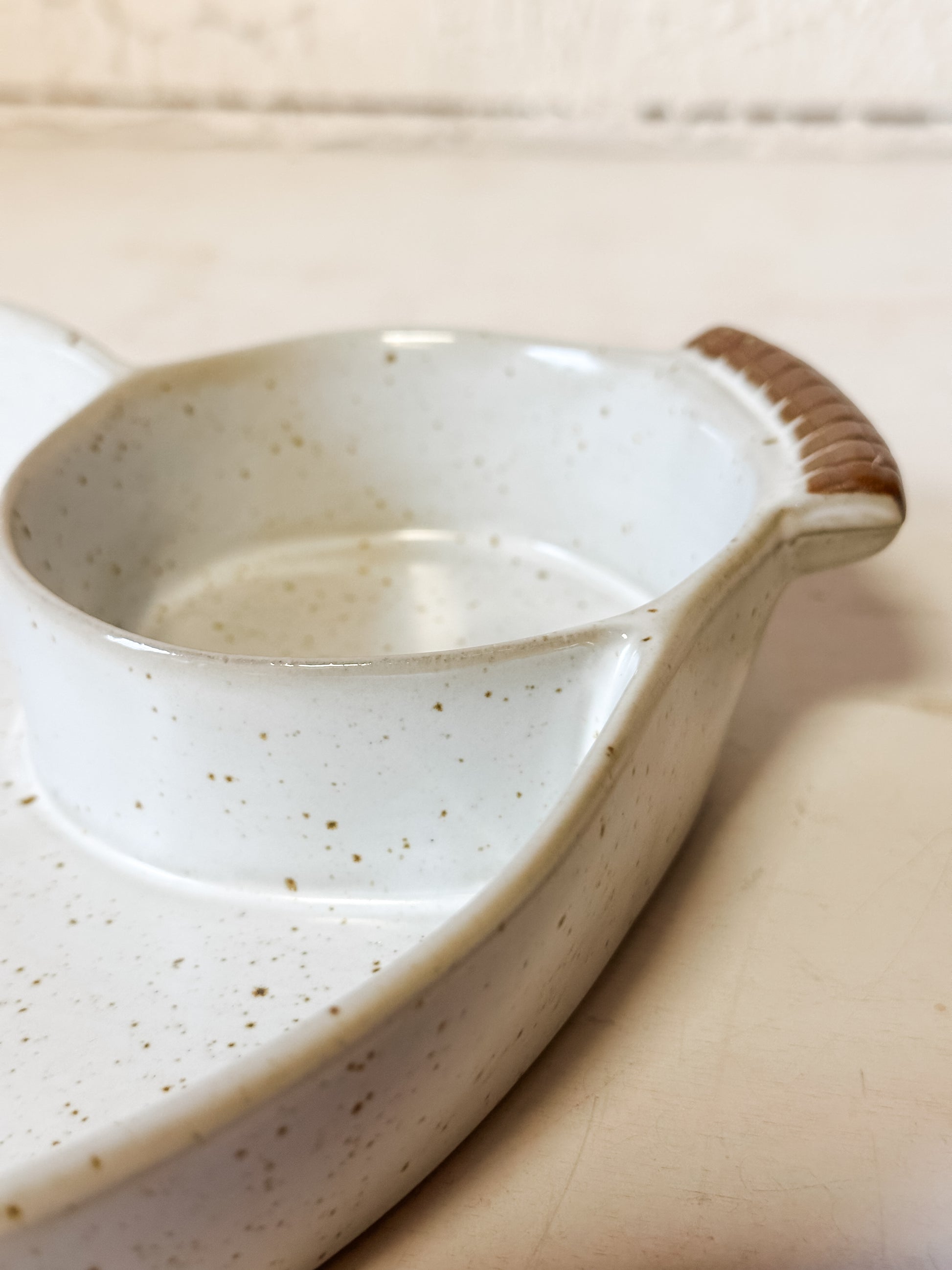 stoneware chip and dip dish with handles at The Rustic Barn in Killingworth, CT