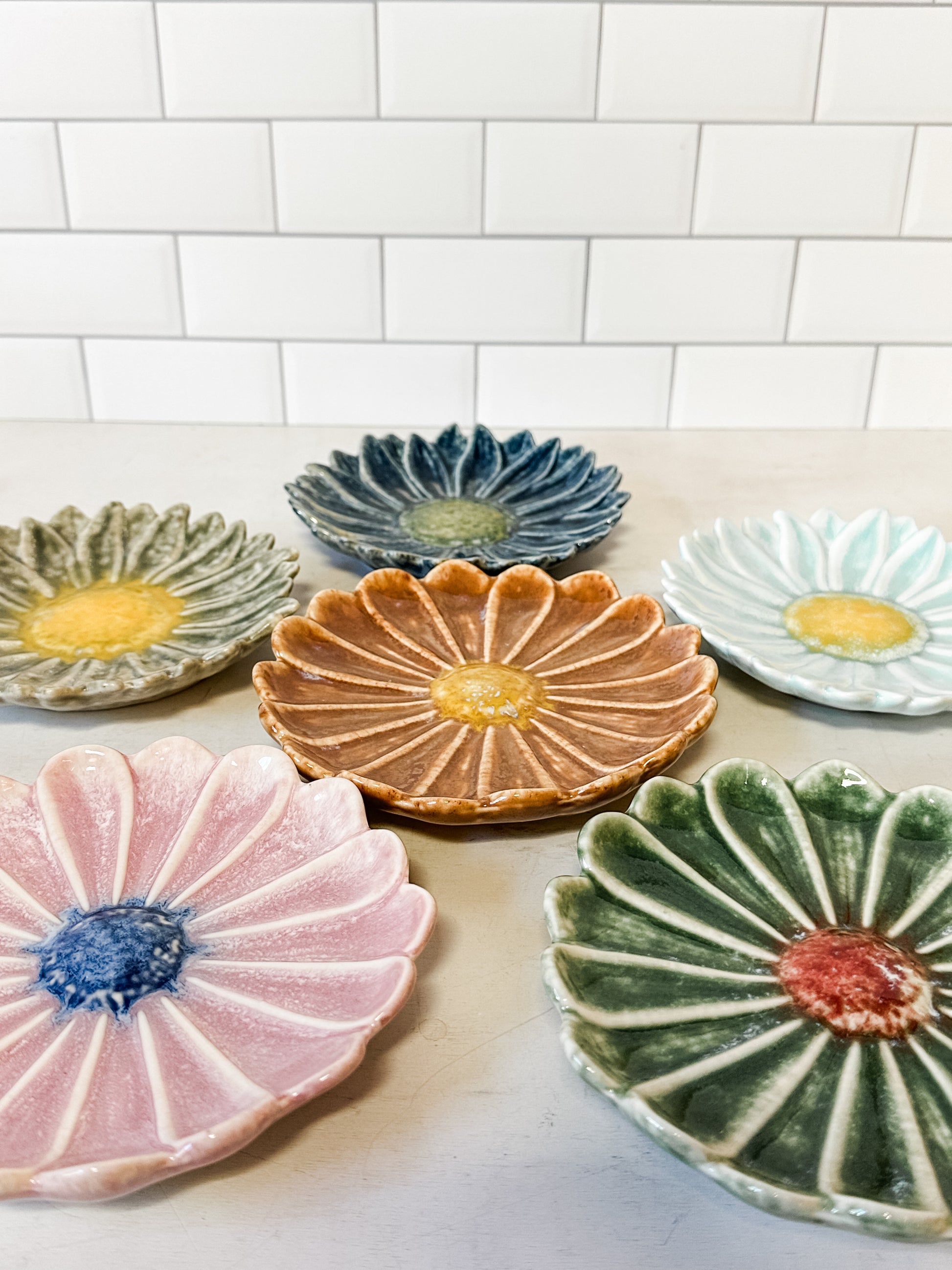 stoneware flower shaped dishes at The Rustic Barn in Killingworth CT