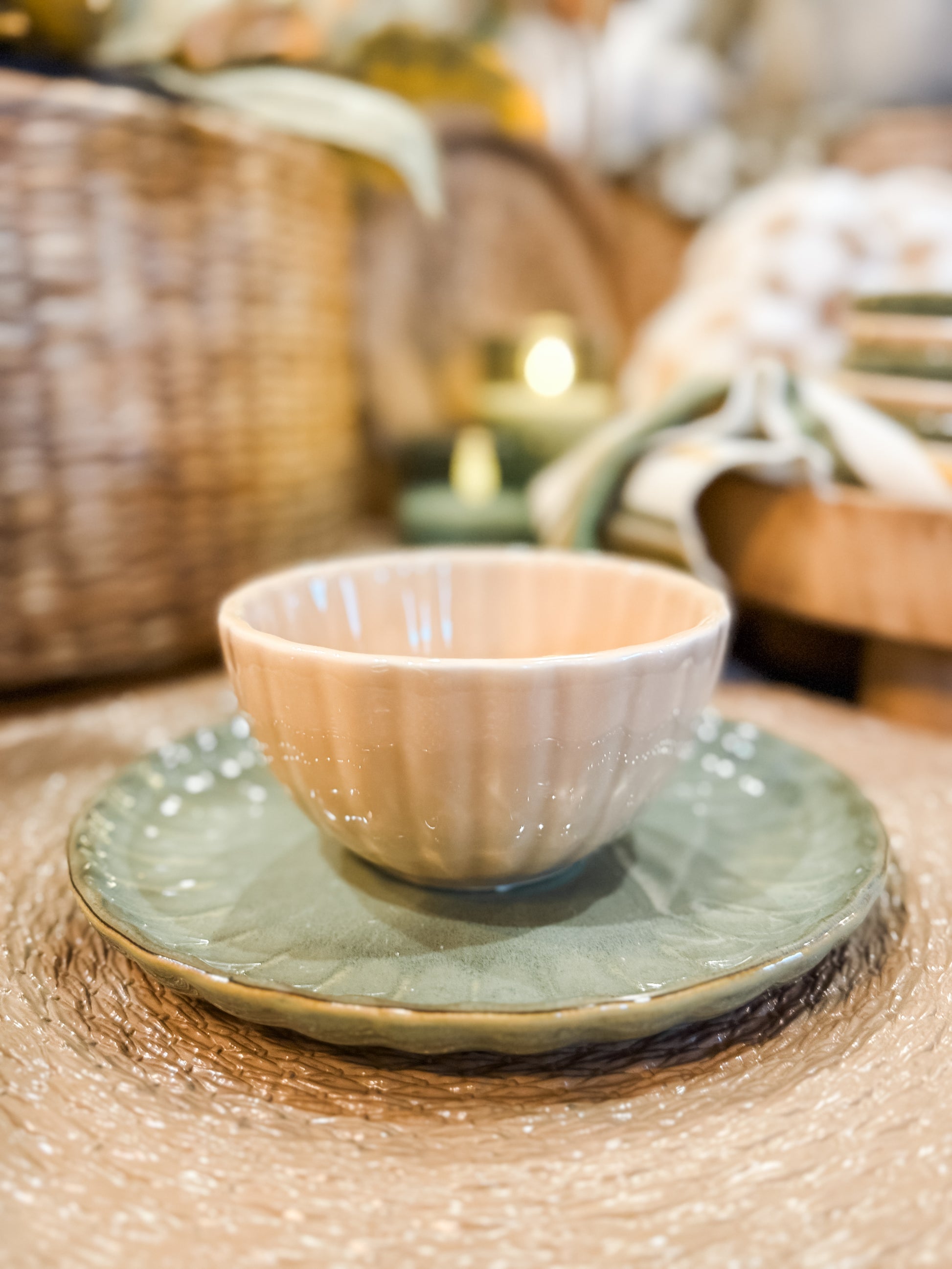 stoneware fluted bowl blush color in kitchenware display at the Rustic Barn in Killingworth CT