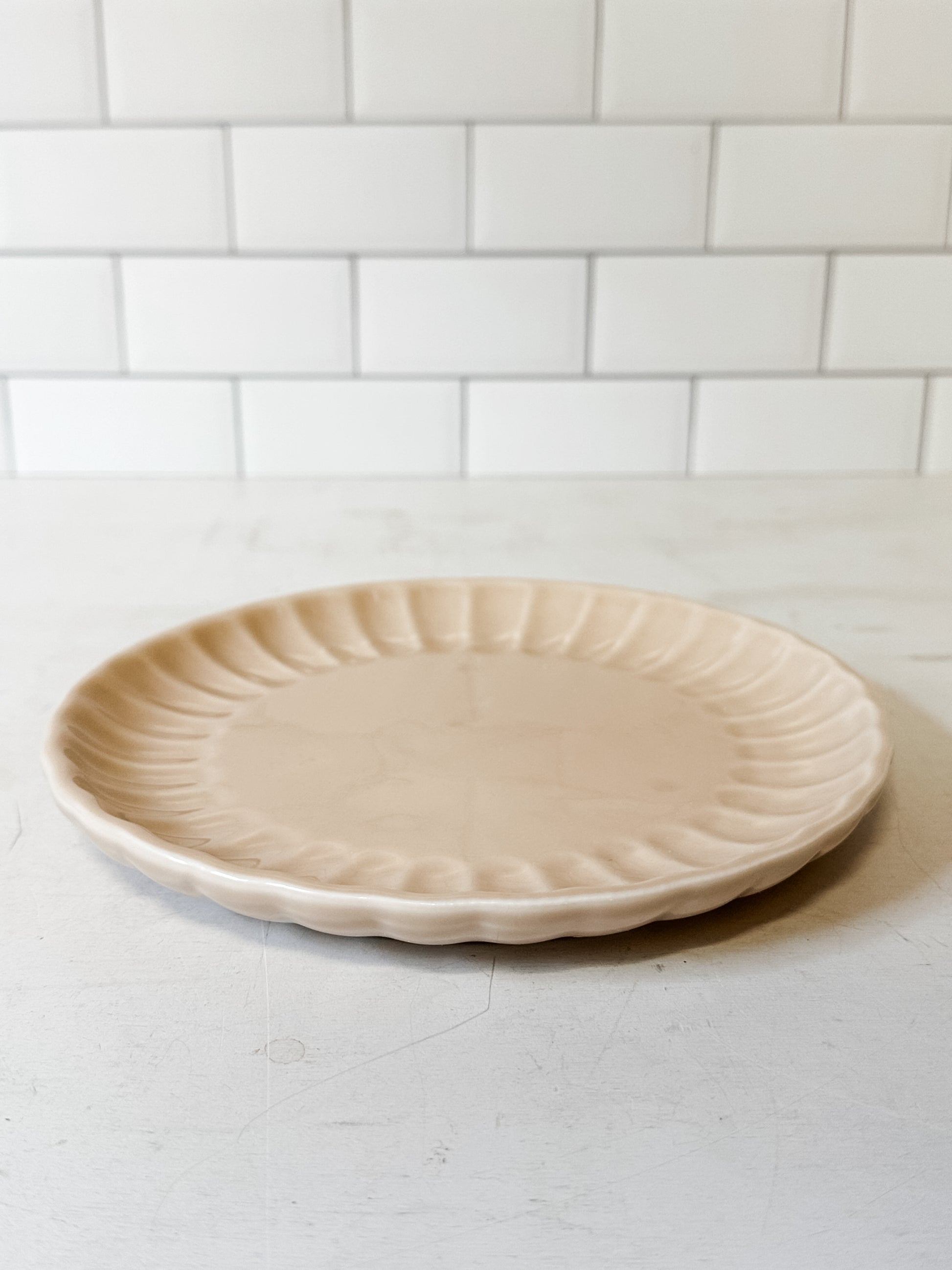 stoneware fluted plate blush color at the Rustic Barn in Killingworth CT