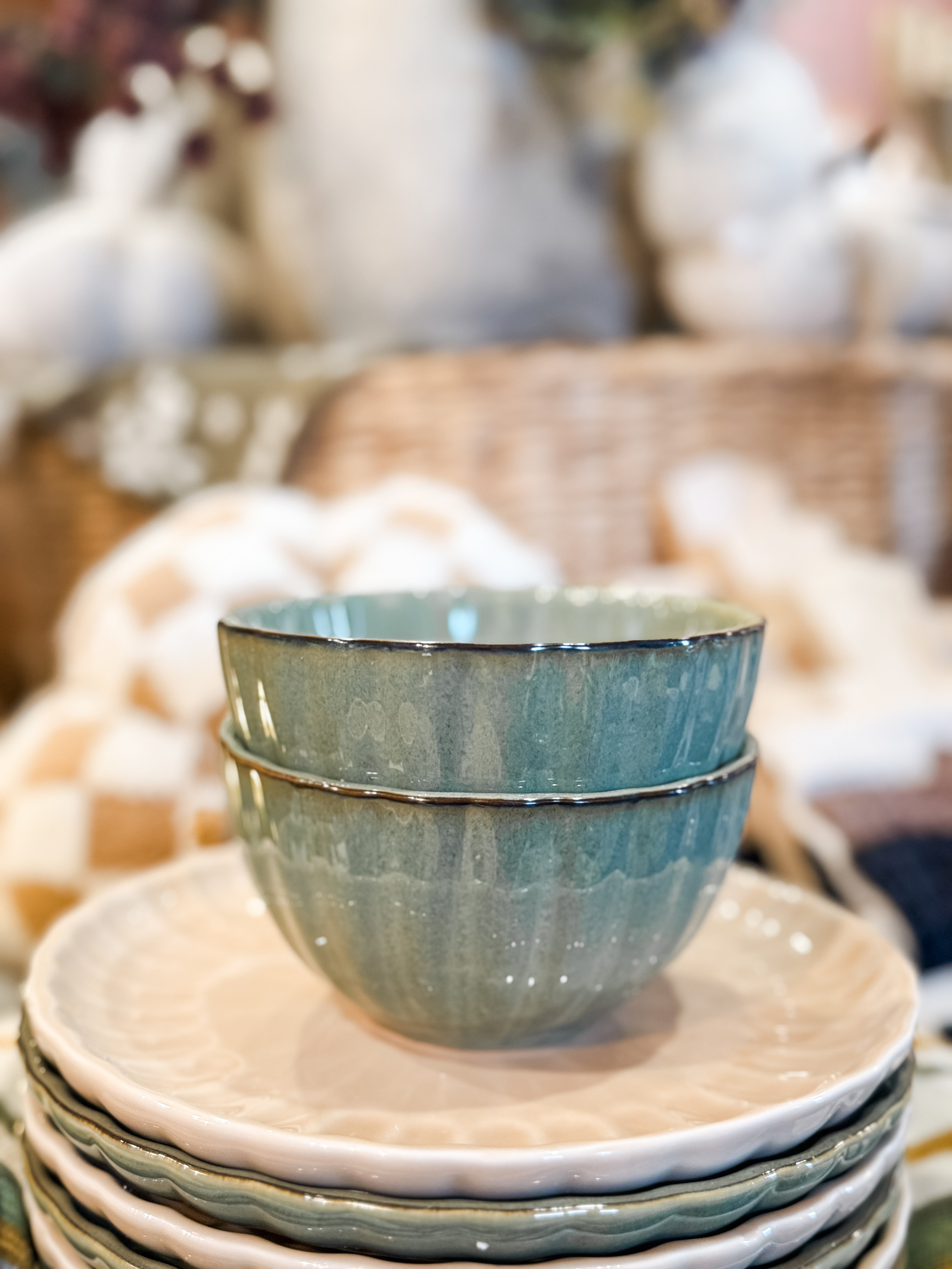 stoneware ribbed bowl sage green at the Rustic Barn in Killingworth CT