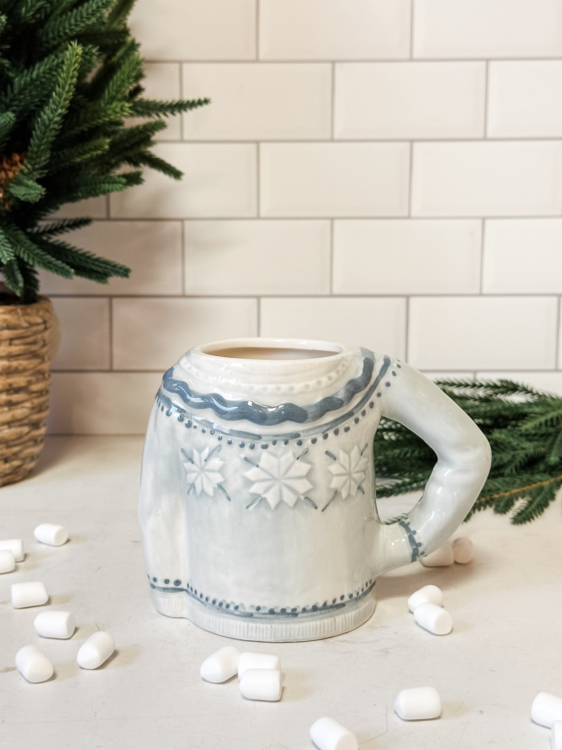 stoneware sweater shaped mugs at The Rustic Barn in Killingworth CT