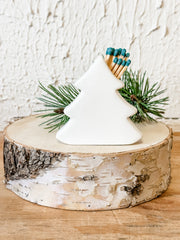 white stoneware tree shaped match holder at the rustic barn in killingworth ct