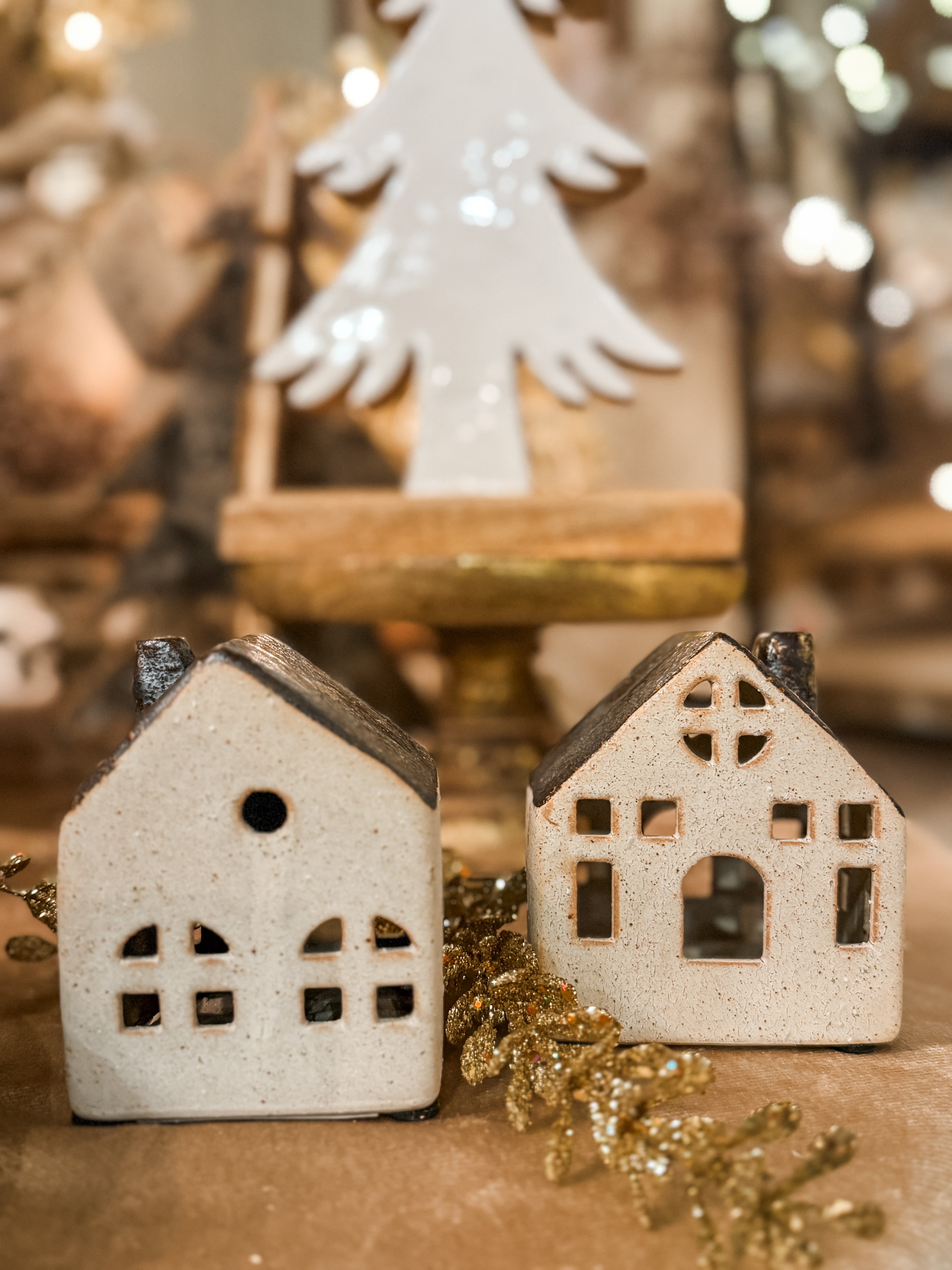 stoneware white and brown houses at The Rustic Barn in Killingworth CT