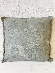 stonewashed green embroidered flower pillow at The Rustic Barn in Killingworth, CT