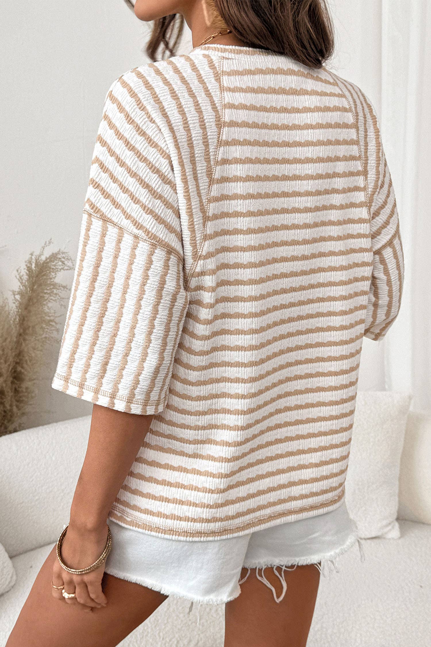 stripe textured knit split hem top at the rustic barn in Killingworth ct