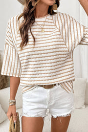 stripe textured knit split hem top at the rustic barn in Killingworth ct