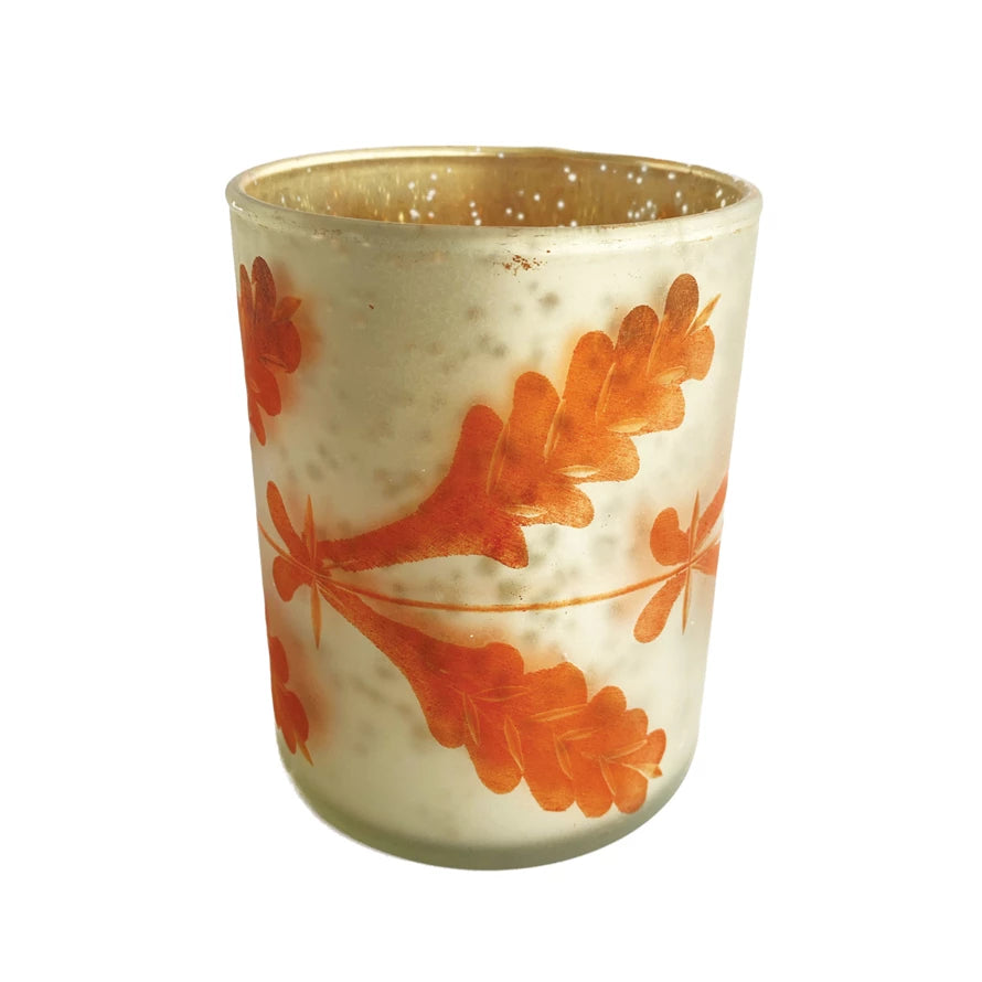 Tall Orange & Silver Votive Holder