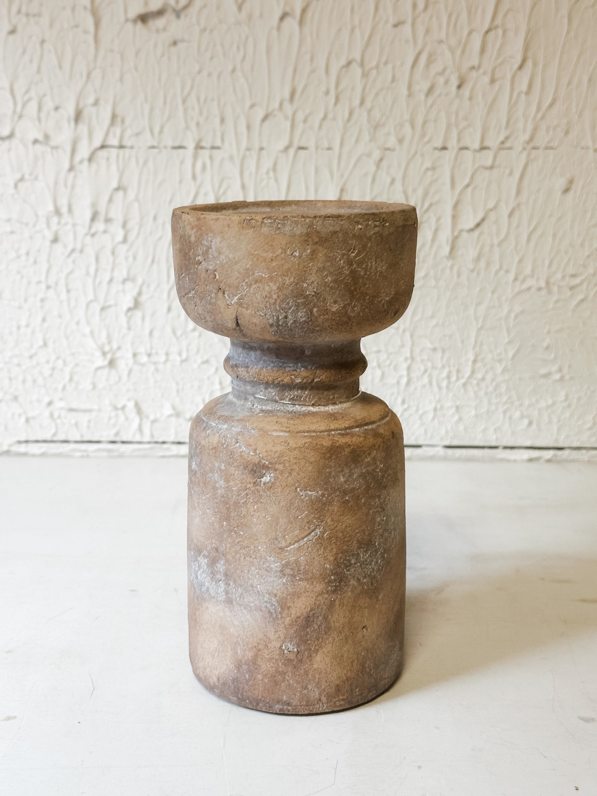 medium terracotta pillar candle holders at the Rustic Barn in Killingworth CT 