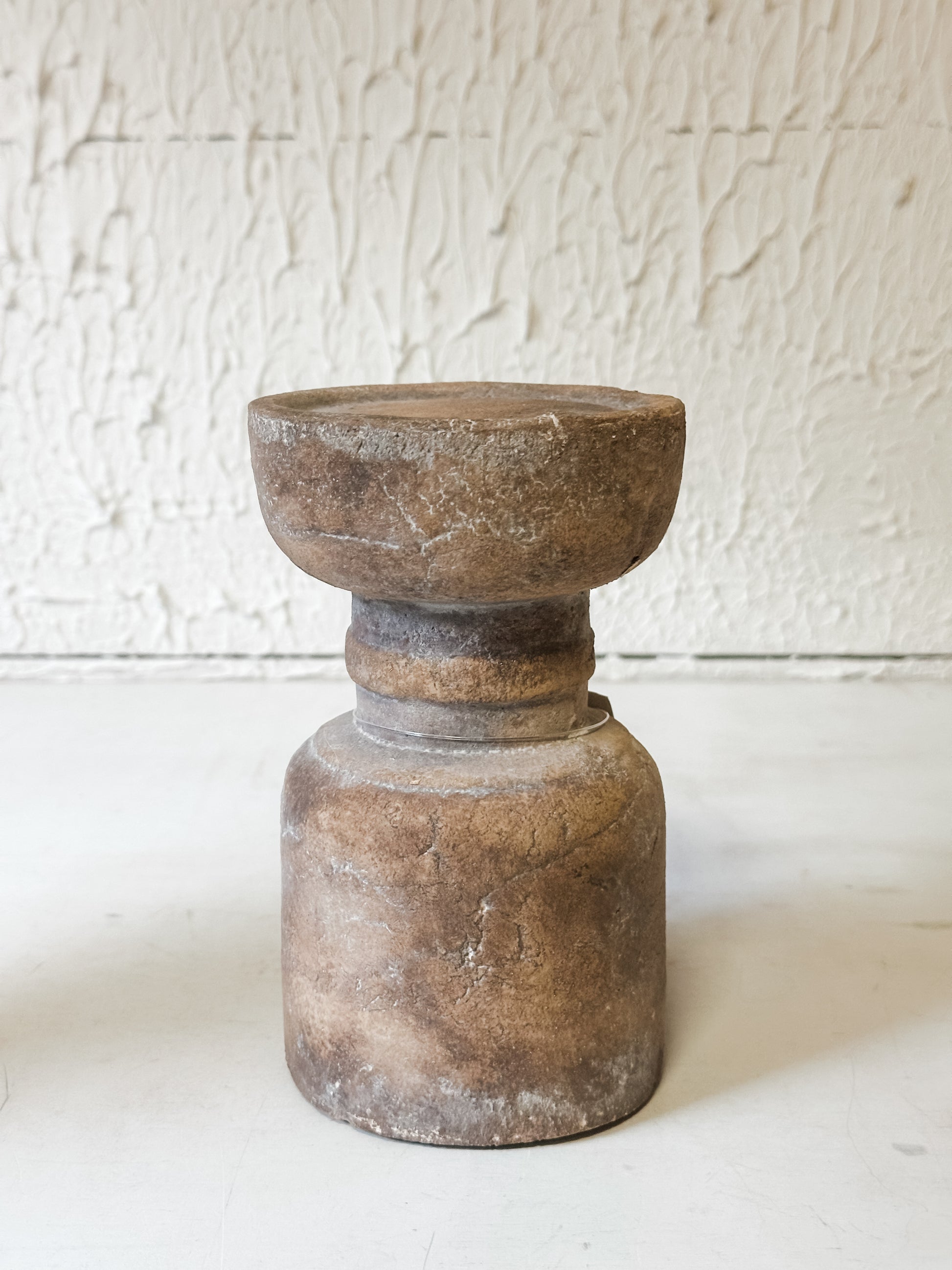 small terracotta pillar candle holders at the Rustic Barn in Killingworth CT 