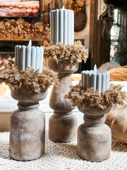 terracotta pillar candle holders styled for fall at the Rustic Barn in Killingworth CT 