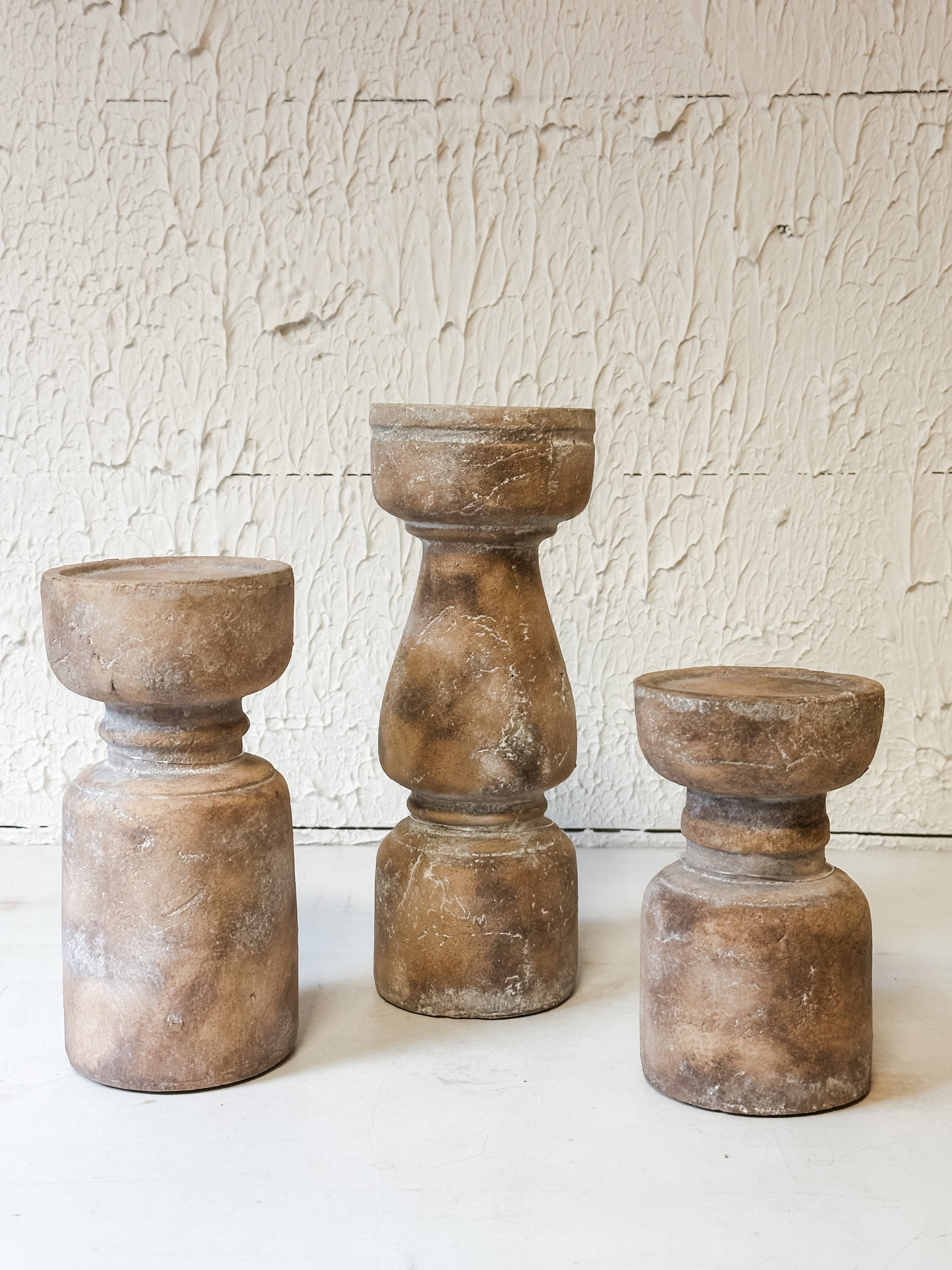 terracotta pillar candle holders at the Rustic Barn in Killingworth CT 