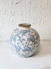 Terracotta Vase with Transferware Pattern