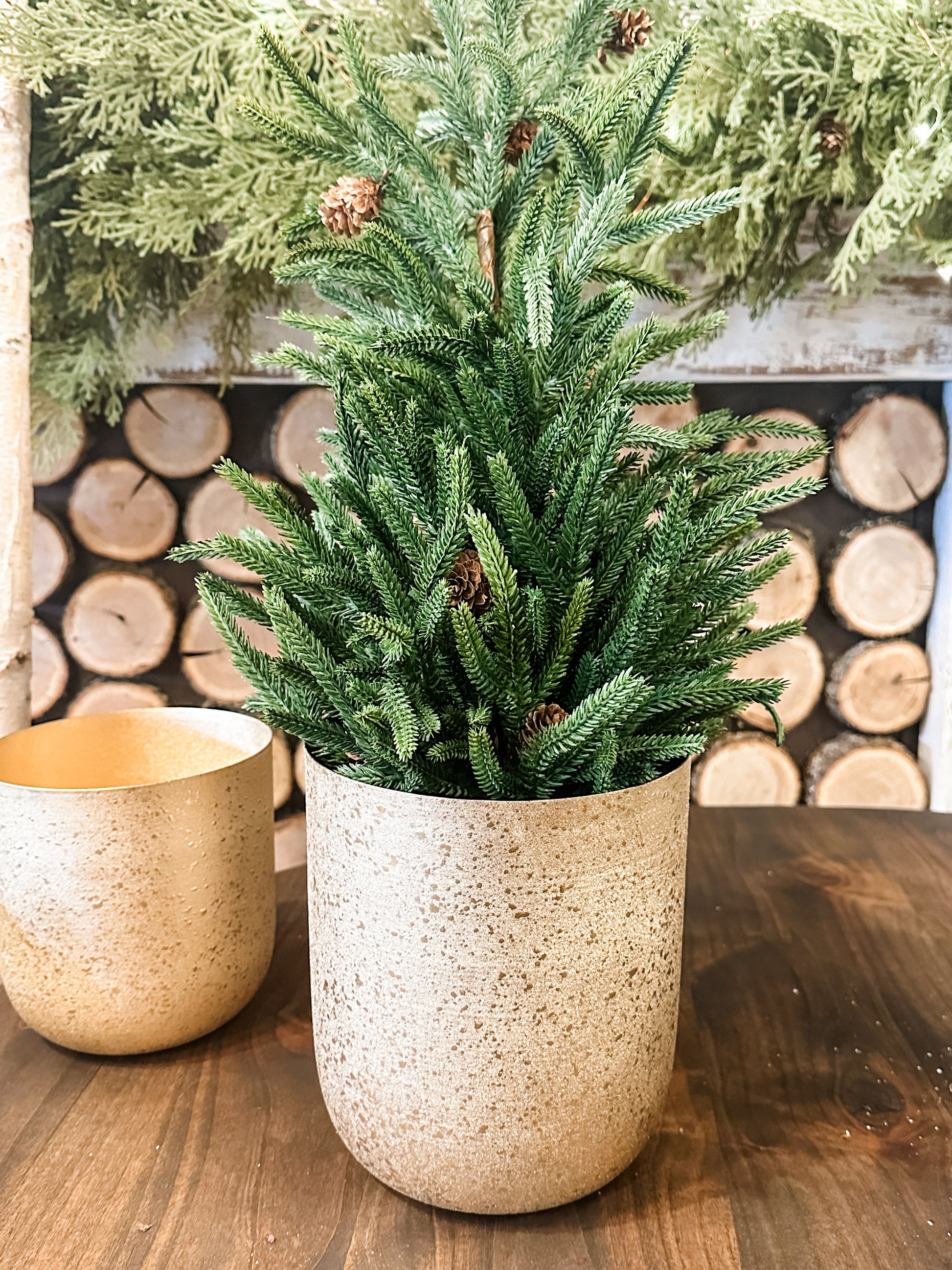 textured metal planters with gold finish at The Rustic Barn in Killingworth CT