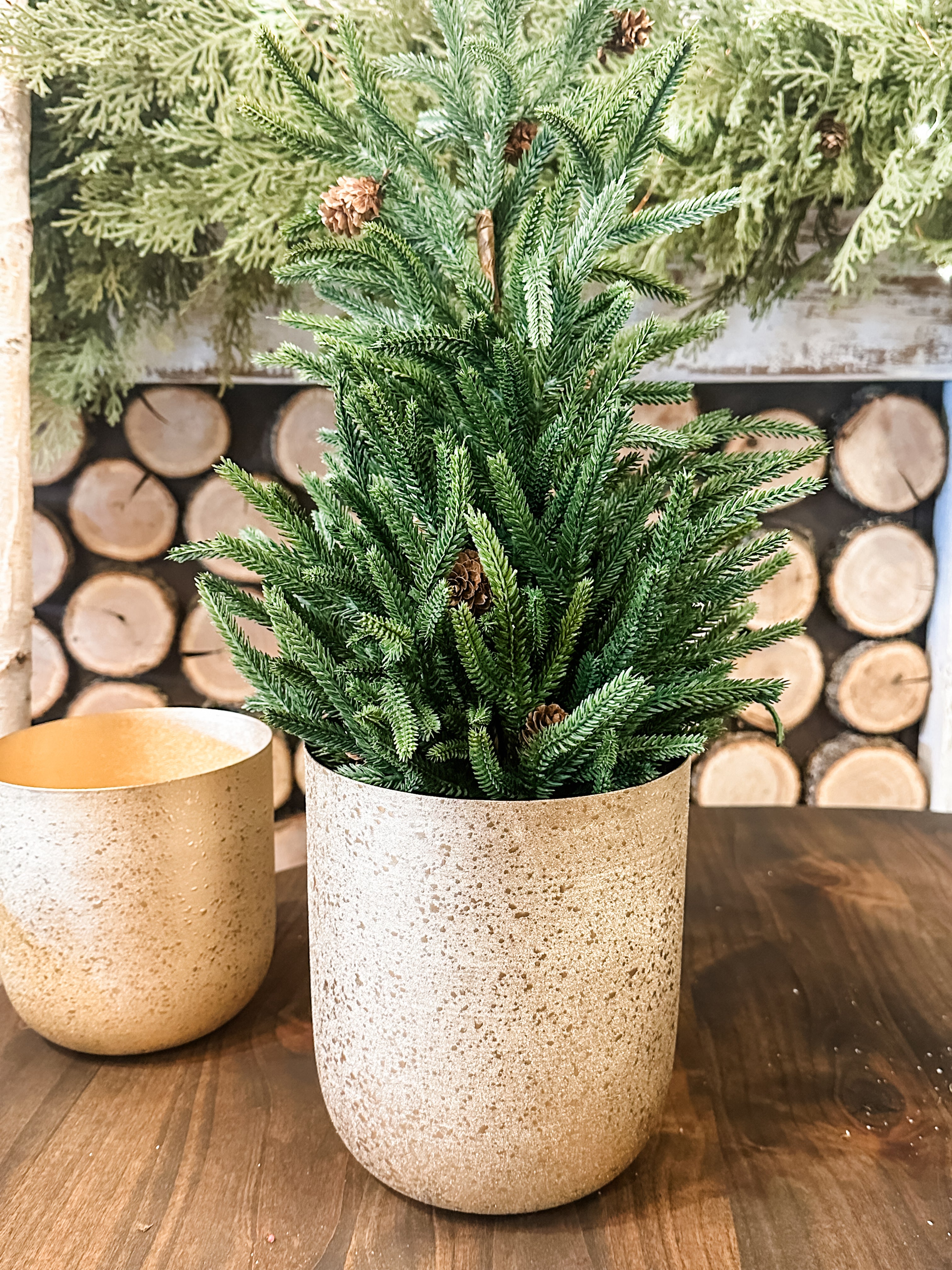 textured metal planters with gold finish at The Rustic Barn in Killingworth CT