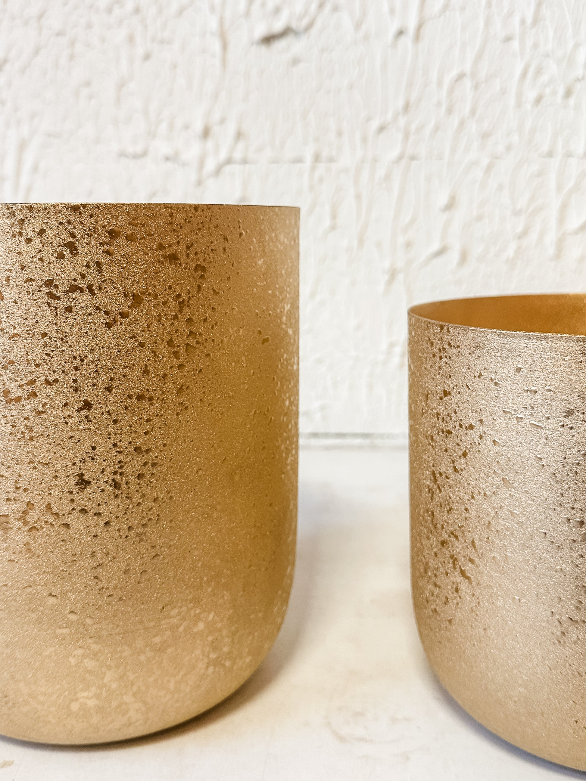 textured metal planters with gold finish at The Rustic Barn in Killingworth CT