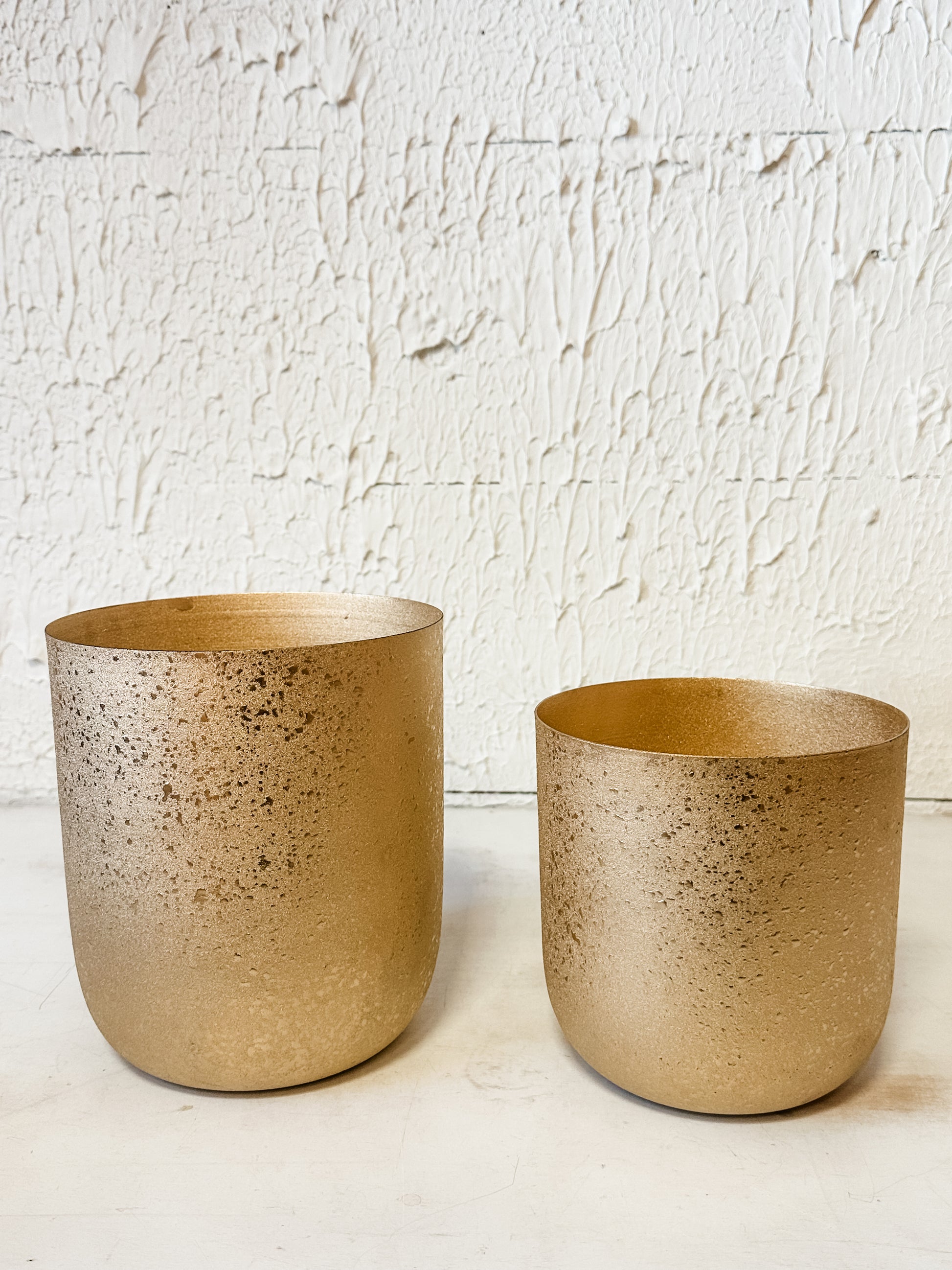 textured metal planters with gold finish at The Rustic Barn in Killingworth CT