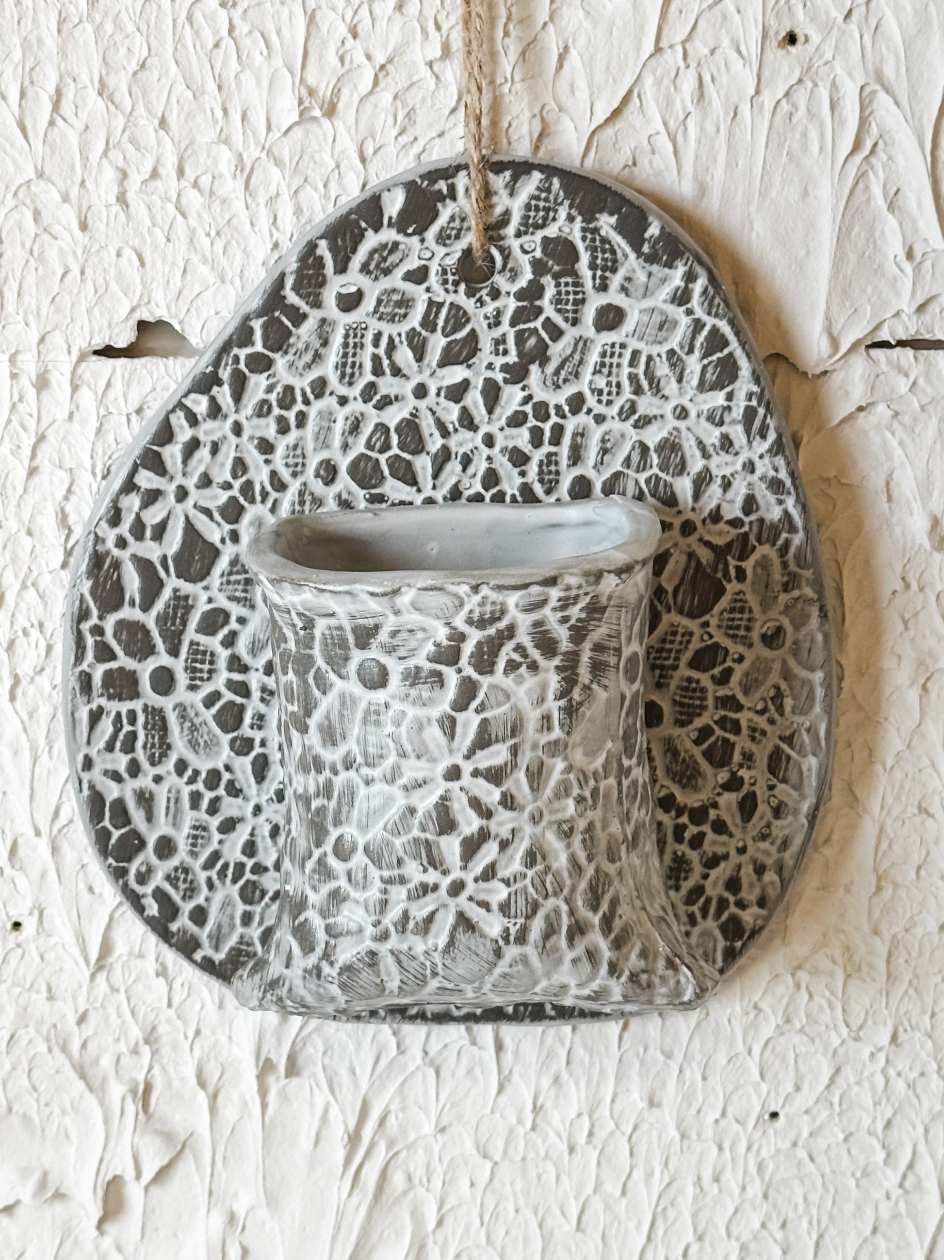 textured stoneware wall vase small at the rustic barn in Killingworth ct