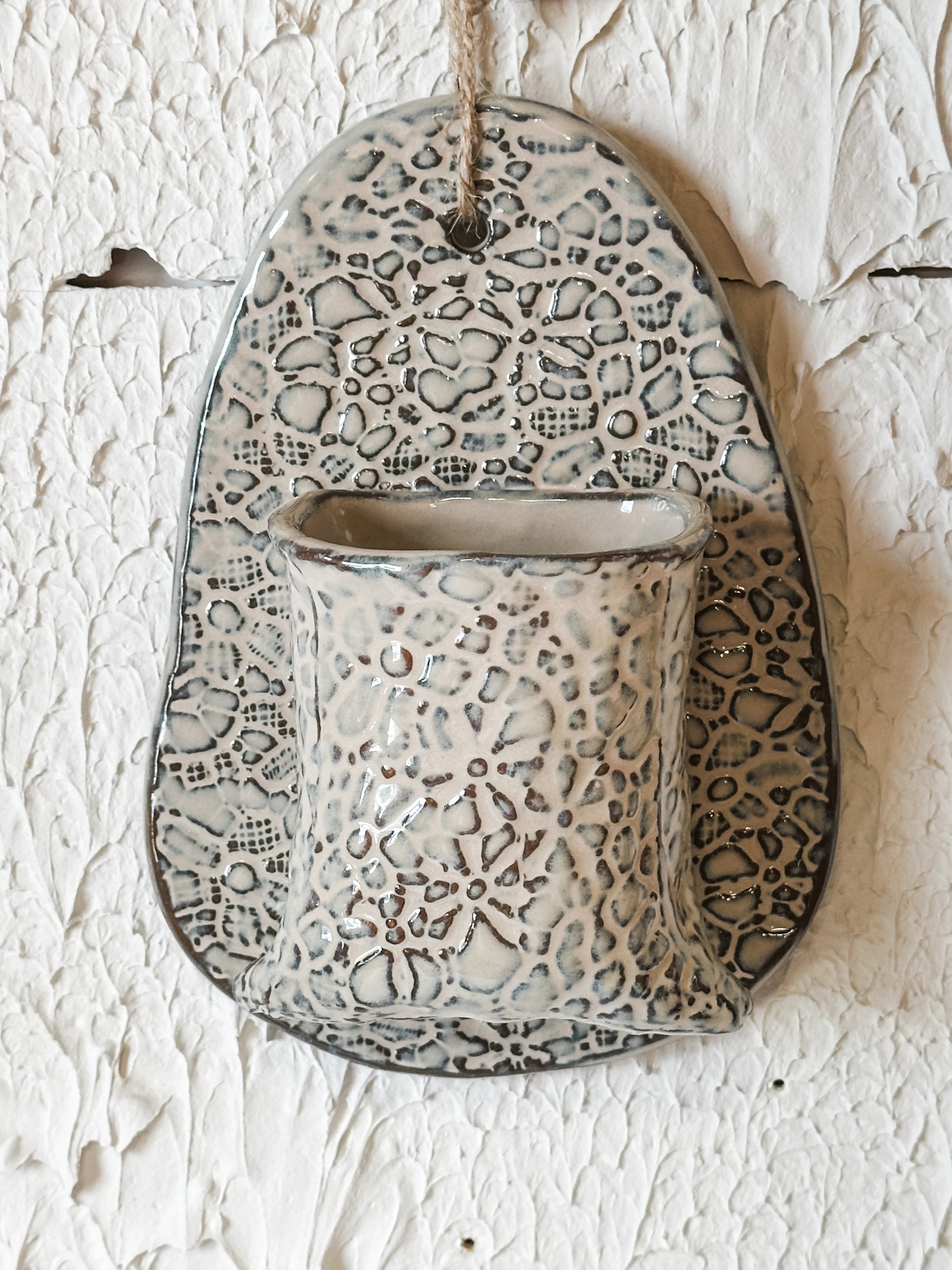 textured stoneware wall vase small at the rustic barn in Killingworth ct