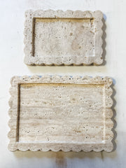 travertine trays with scalloped edges at The Rustic Barn in Killingworth, CT