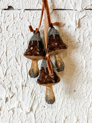 glass and velvet mushroom ornaments at the rustic barn in killingworth ct