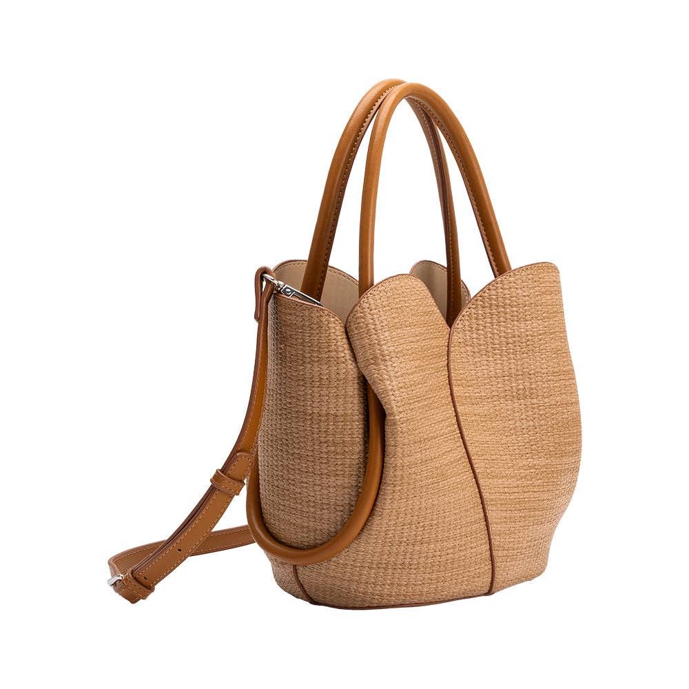 tulip raffia recycled vegan leather top handle and crossbody bag at the rustic barn in Killingworth ct