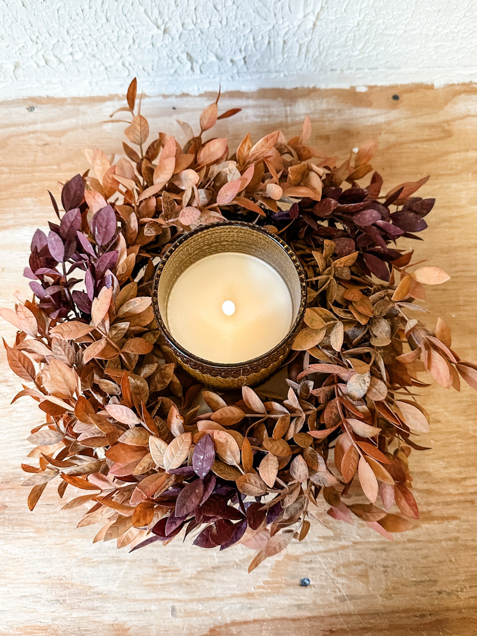two toned wreath or candle ring for fall from the rustic barn in killingworth, CT