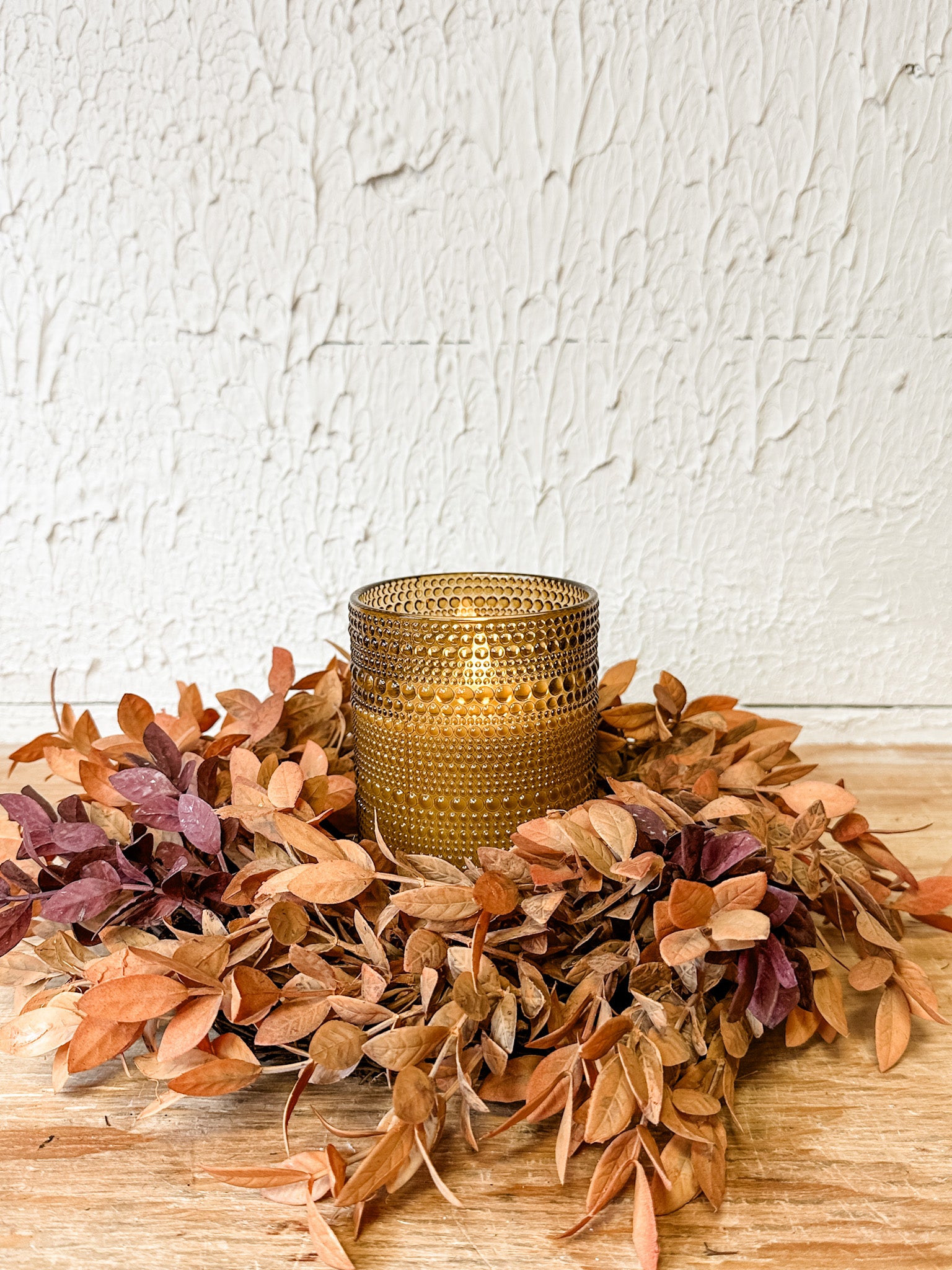 two toned wreath or candle ring for fall from the rustic barn in killingworth, CT