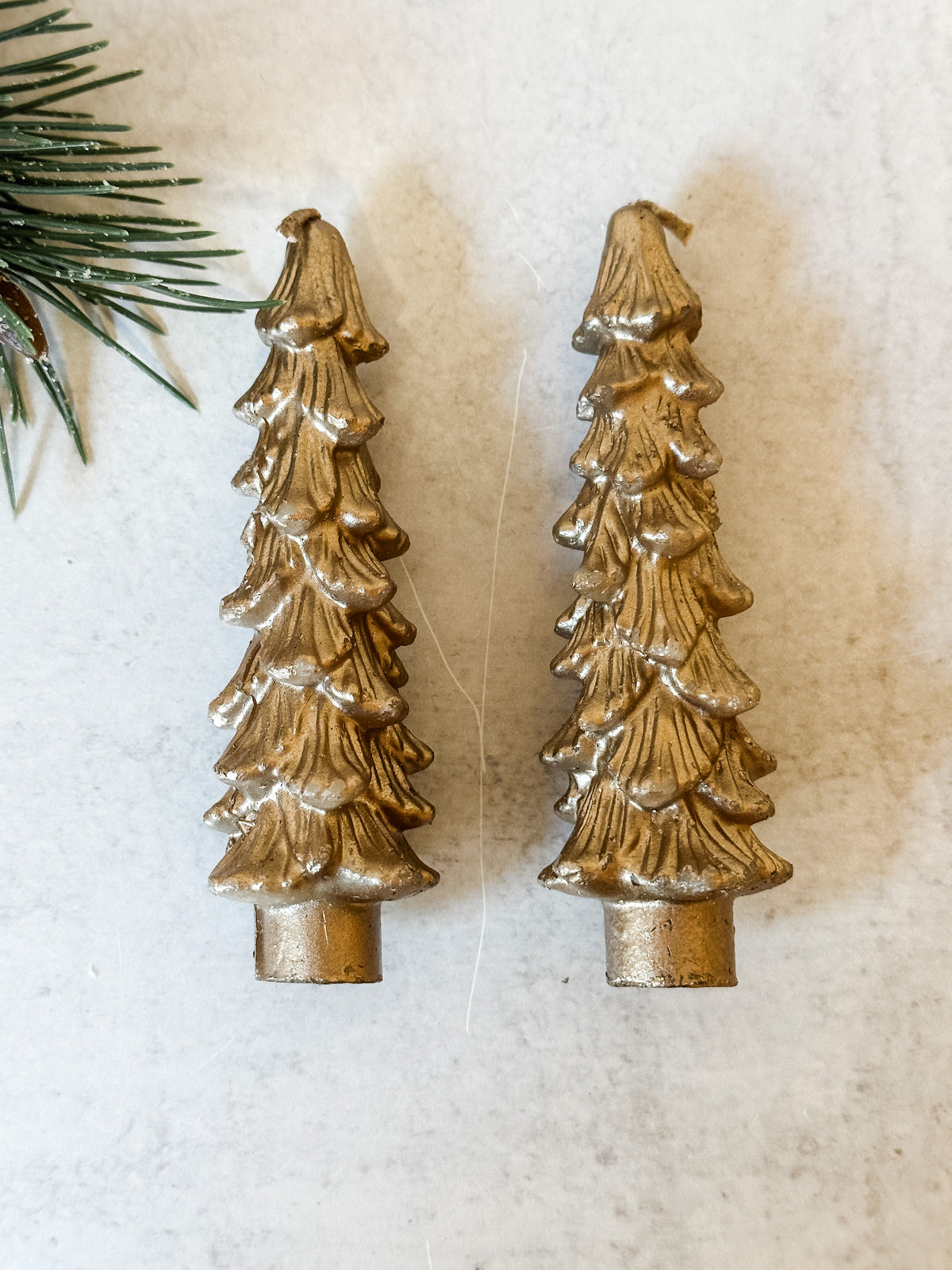 unscented tree shaped taper candles set of 2 gold color at the rustic barn in killingworth ct