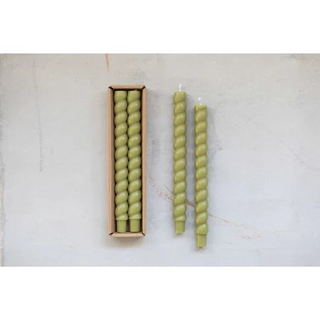 Unscented Green Twisted Taper Candles
