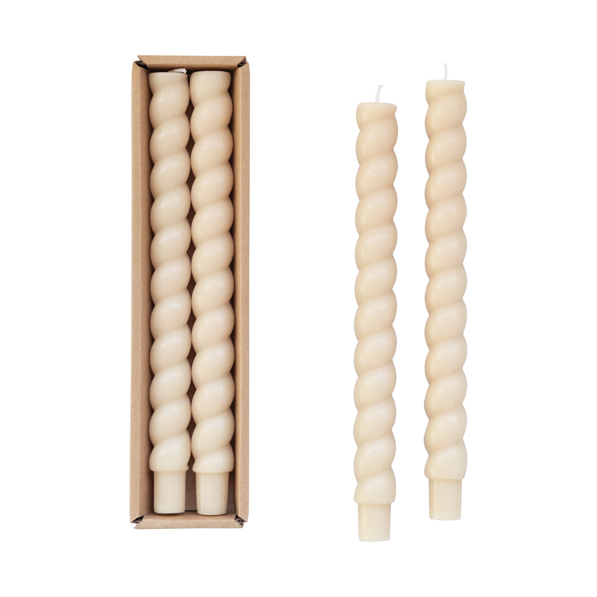 Unscented Twisted Cream Tapers, Set of 2