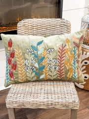 velvet hand stiched botanical green velvet lumbar fall pillow at the rustic barn in killingworth ct