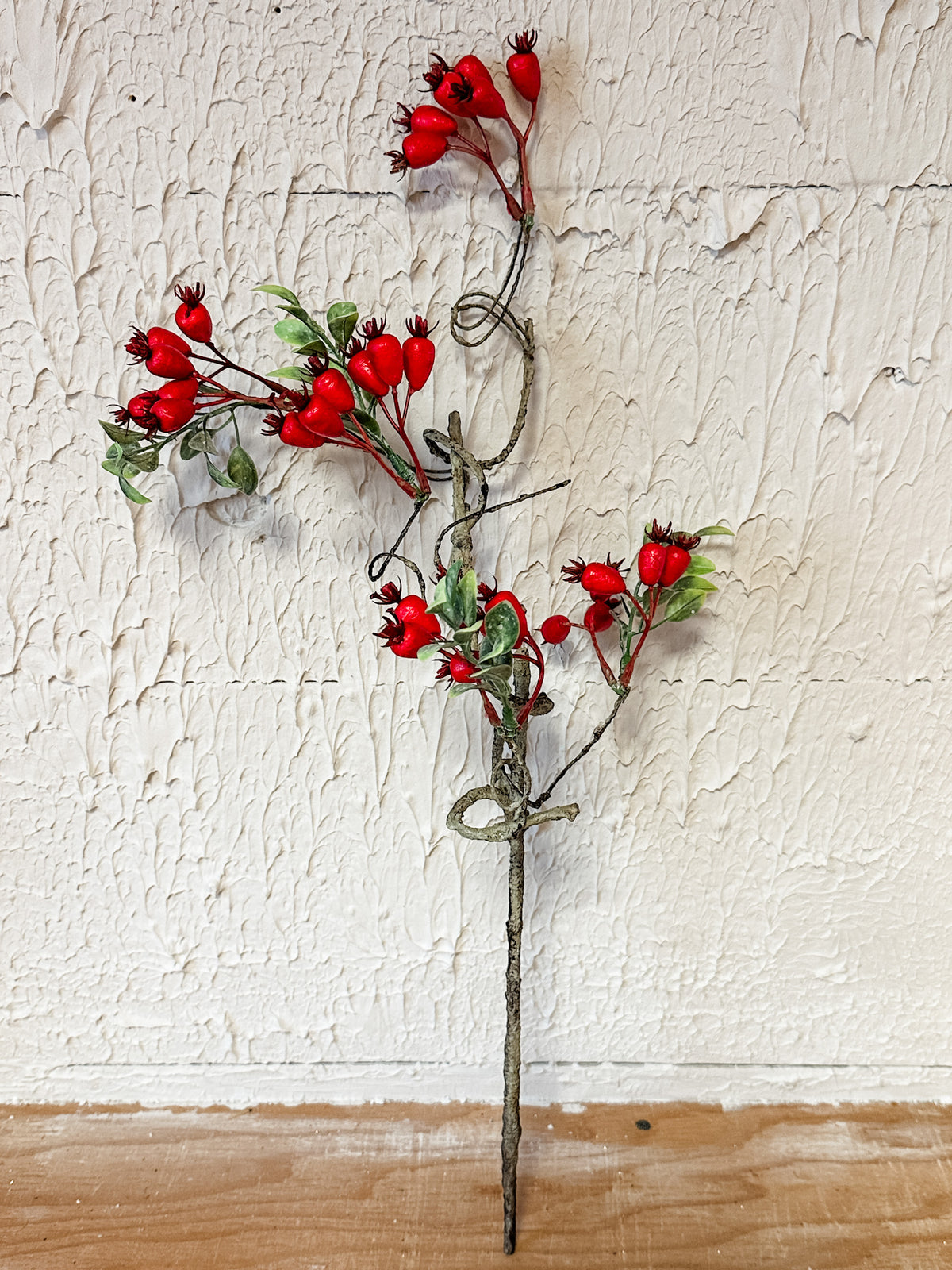 Vibrant red rosehips red berry for christmas artificial flowers for sale at the rustic barn in killingworth, CT