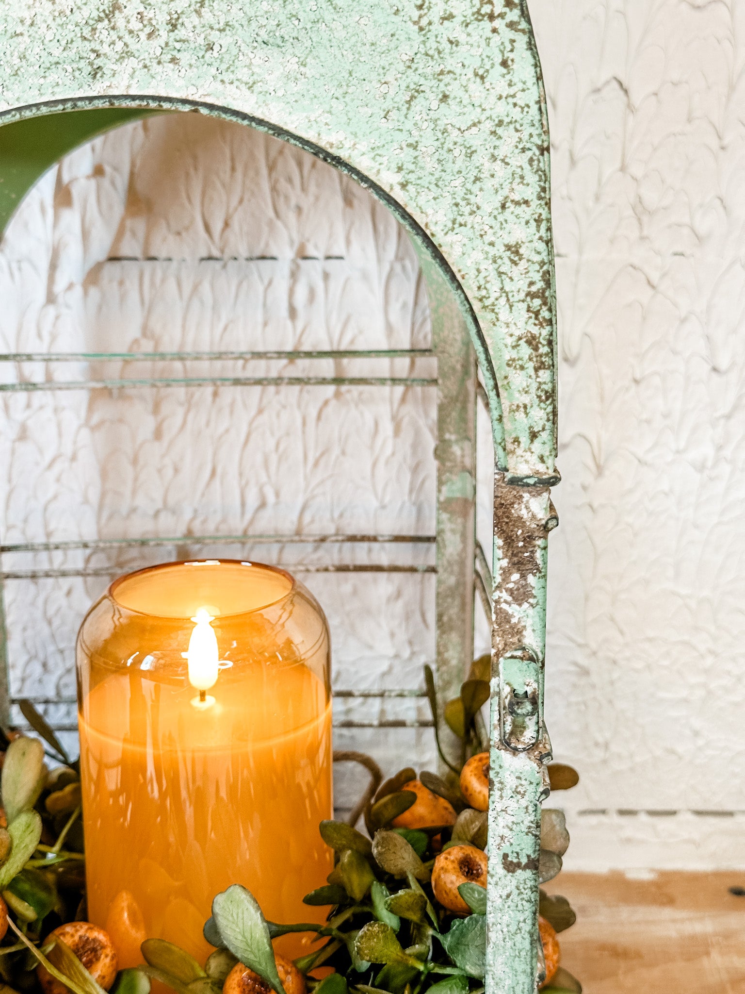 aged green vintage open lantern at the rustic barn in killingworth ct