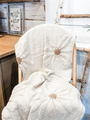 vintage cotton slub cream throw with tufted flowers on it at the rustic barn in killingworth ct