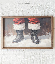 Santa boot framed wall art for christmas for sale at the rustic barn in Killingworth, CT