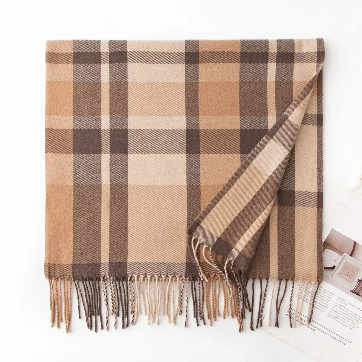 vintage plaid faux cashmere wool color block scarf at the rustic barn in killingworth ct