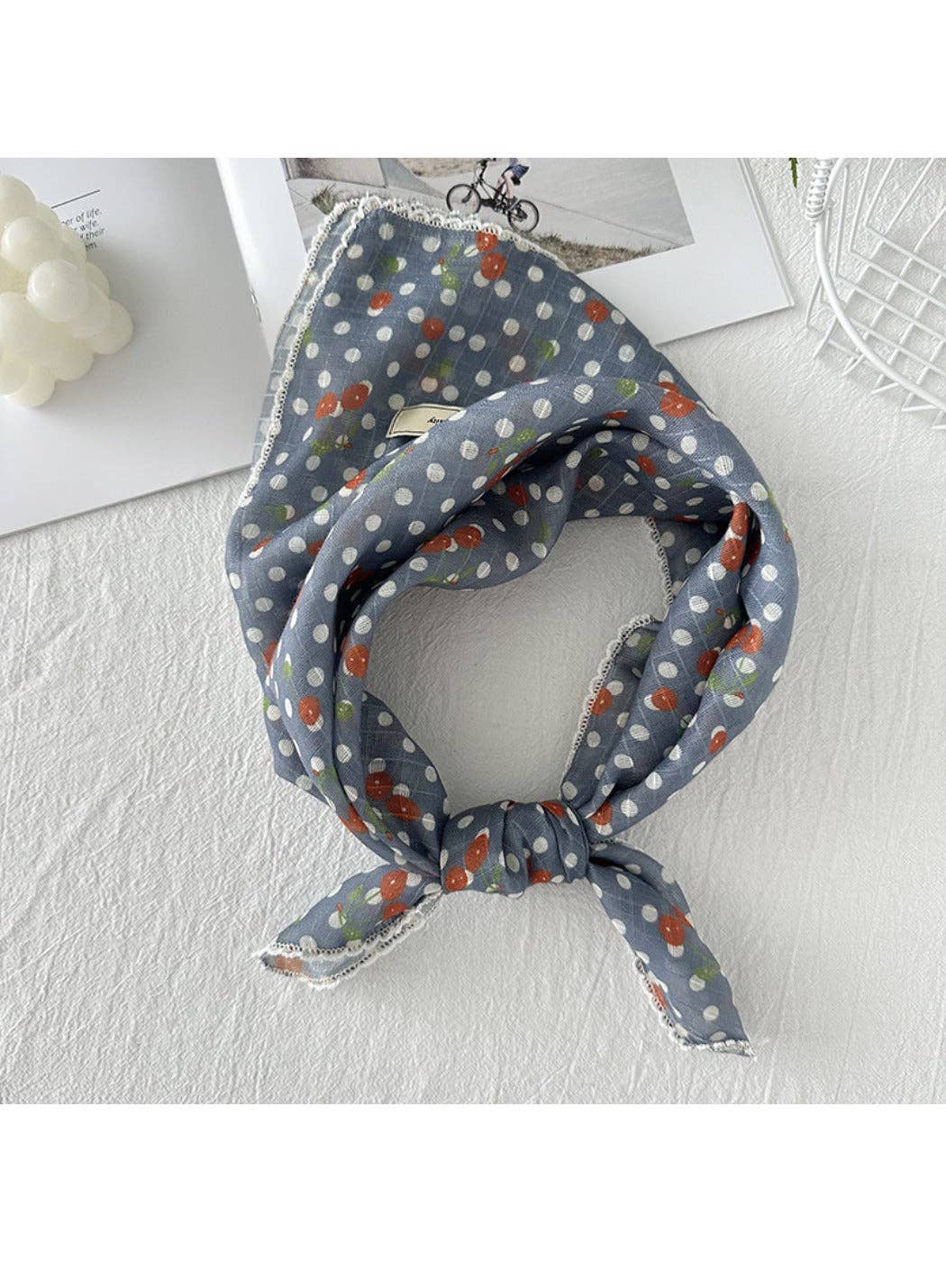 polka dot neck scarf with cherry patterns at the rustic barn in killingworth ct