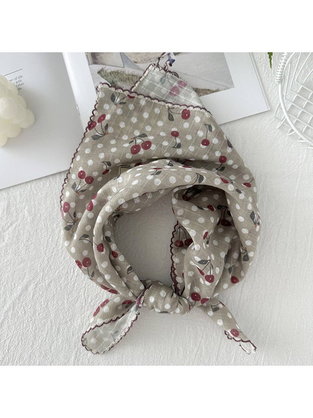 polka dot neck scarf with cherry patterns at the rustic barn in killingworth ct
