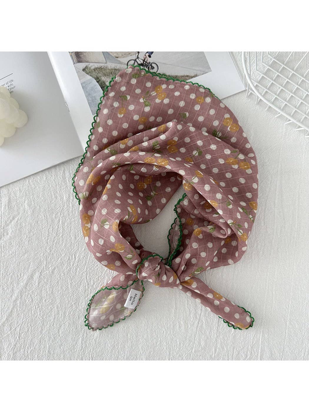 polka dot neck scarf with cherry patterns at the rustic barn in killingworth ct