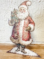 vintage santa metal stand up sign christmas decor at the rustic barn in killingworth ct