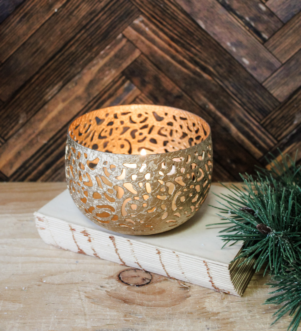 Vintage Votive tea light holders for christmas metal design for sale at the rustic barn in killingworth, CT