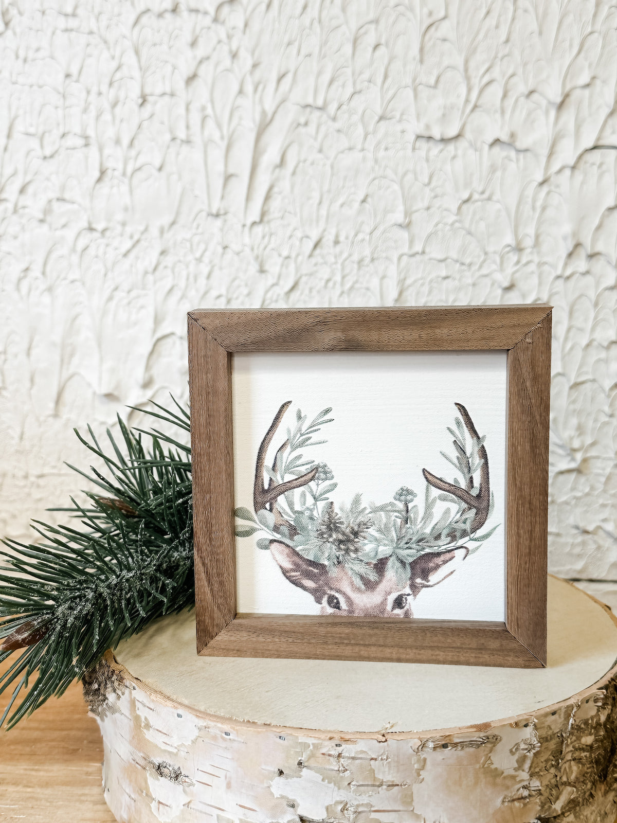 watercolor reindeer framed wall art for christmas for sale at the rustic barn in Killingworth, CT