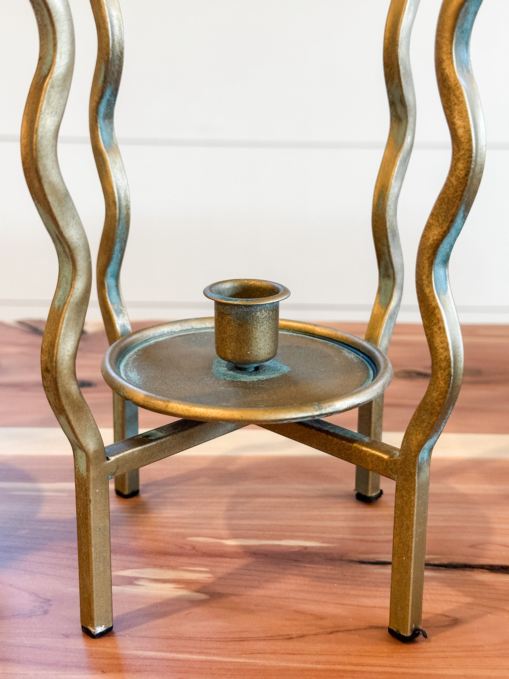 wavy cage taper holder with gold finish at The Rustic Barn in Killingworth, CT